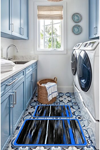 Artızon Modern Decorative Non-Slip Based Washable Bath Mat - Blue 50X60-60X90 cm