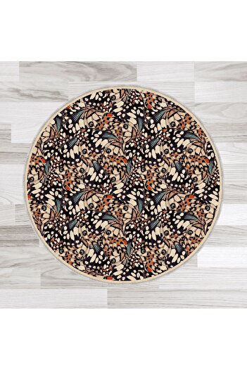 Artızon Floral Decorative Modern Vintage Retro Design Non-Slip Base 100 cm Round Bath Mat