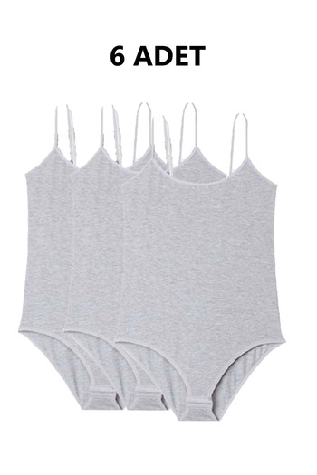 PİERLES 6 pieces Women's bodysuit - Rope Strap, Snap Fastener, black and White Gray bodysuit