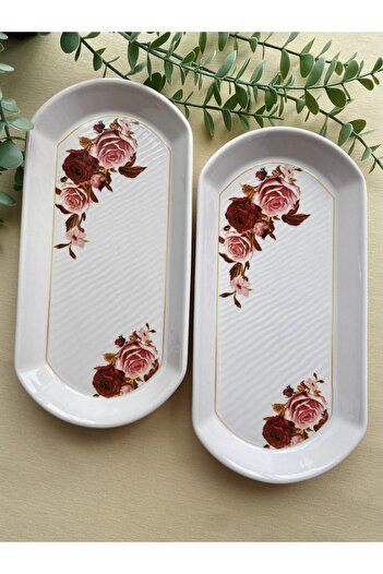 VENÜS HOME DECORATION Gülpembe 2 Pieces Large Oval Plate