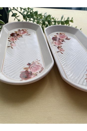 VENÜS HOME DECORATION Gülpembe 2 Pieces Large Oval Plate