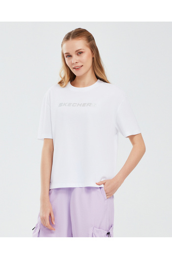 SKECHERS Γραφικό μπλουζάκι W κοντομάνικο γυναικείο λευκό μπλουζάκι S241012-100