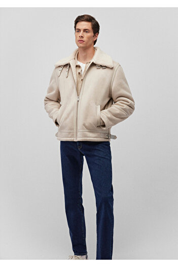 Mavi Beige Faux Suede Jacket - Regular Fit, Faux Fur Detail 0110451 -70068