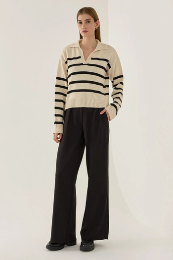 Hiccup Striped polo collar knitwear sweater