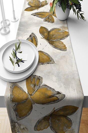on the clouds Yellow Butterfly Pattern - Vintage Gold Table Raniri Set of 4