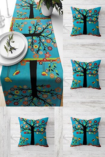 on the clouds Green Mandala Floral Bird Table - Different Ranir Models Decorative 4-Piece Throw Pillow Set