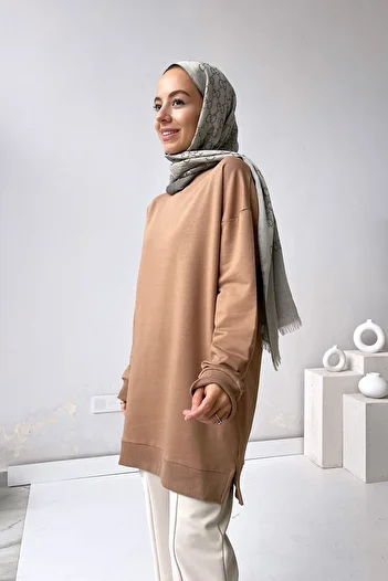 Ka Hijab Βασικό φούτερ σε χρώμα καφέ γάλακτος