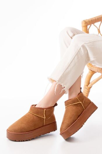 serkanseyyid NDR-2850 Tan Suede Γυναικείες Παντόφλες Καθημερινές Γυναικείες Παντόφλες με Γούνα Εσωτερικά Χειμερινά Κλειστά Δάχτυλα