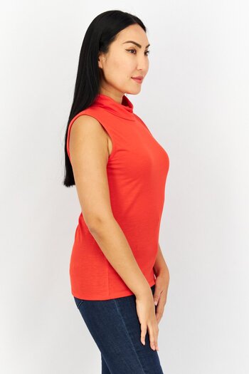 NA-KD Women Mock Neck Sleeveless Plain Tank Top, Red