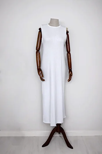 Ka Hijab Mercerized Αμάνικο Μουσουλμανικό Φόρεμα - Λευκό