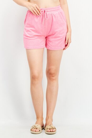 Sinsay Women Regular Fit Drawstring Textured Shorts, Pink