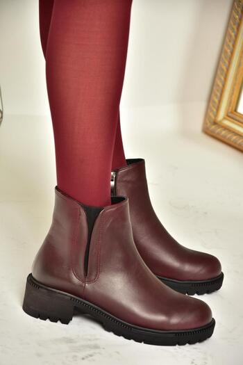 Fox Shoes J654011903 Bordo Hakiki Deri Kadın Bot