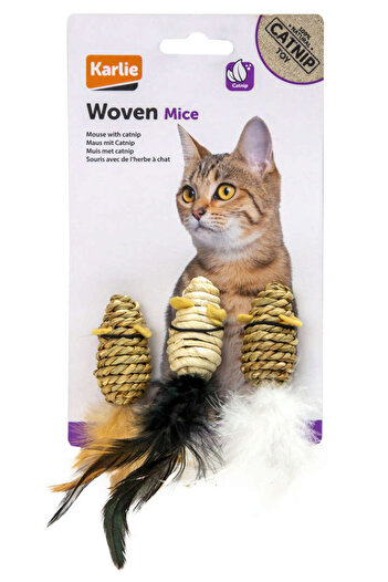 Karlie Natural Cat Toy 3-Piece Mouse Set 5cm Svlrs