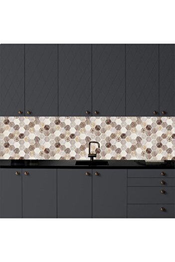 Bigaimaj Kitchen Countertop Self-Adhesive Foil Coating Stone Pattern Geometric Brown 60Cmx100Cm