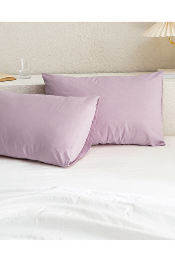 Madame Coco Manon 100% Cotton Ranforce Plain Set of 2 Pillowcases - Light Plum