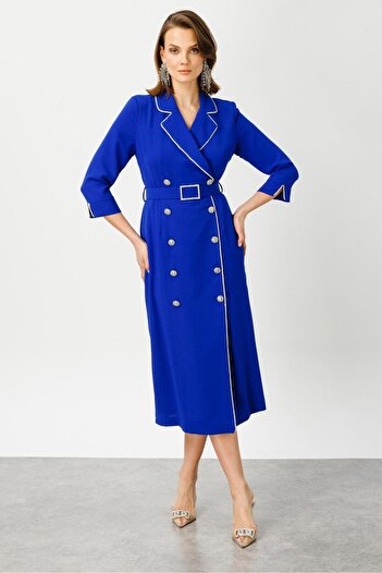 Moda İlgi Modailgi Stripe Stone Detailed Double Breasted Dress Saks