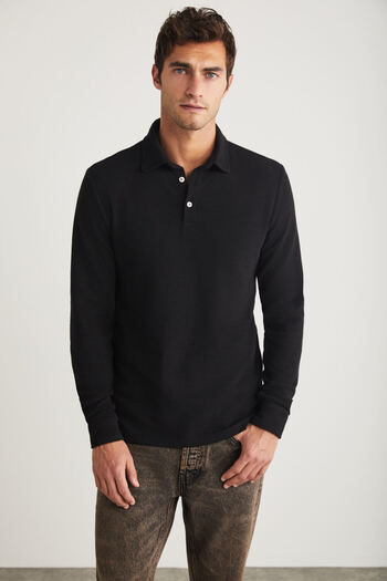 GRIMELANGE Schwarzes T-Shirt mit Polokragen und schmaler Passform für Herren von Tremont – 100 % Bio-Baumwolle, lange Ärmel