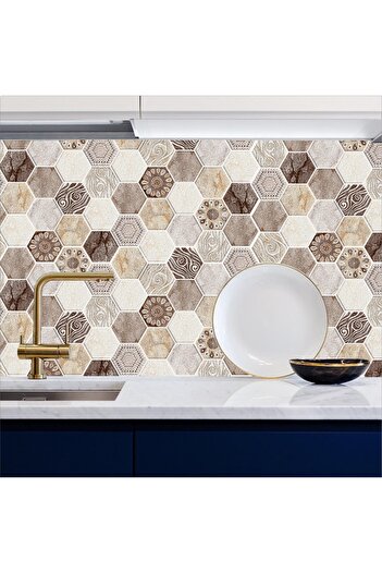 Bigaimaj Kitchen Countertop Self-Adhesive Foil Coating Stone Pattern Geometric Brown 60Cmx100Cm