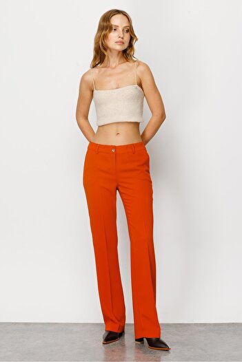 Moda İlgi Modailgi Orange Ribbed Side Pocket Set Trousers