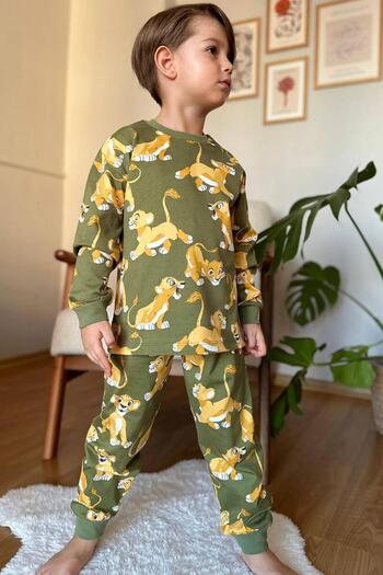 Riccotarz Boy's Lion King Printed Combed Cotton Green Pajama Set