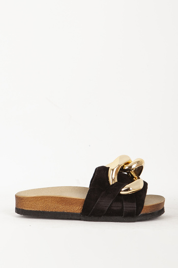 Dericlub Orthopedic Suede Leather Women's Slippers - Buckle and Black Zy 7598