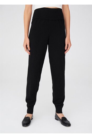 Peraluna High Waist Skinny Leg Cashmere Mix Fit Women's Knitwear Trousers - Black