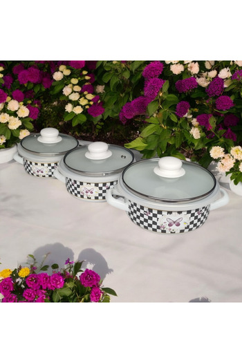 Zarif İnci Qussine Cookware Cooking Pot Set 9 Pieces Checkered Butterfly