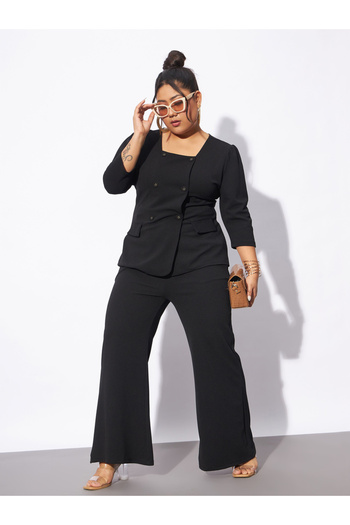 Sassafras By Styli Plus Front Button Square Neck Top & Pants Co-Ords