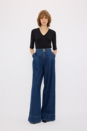 adL Pleated Wide Leg Denim Trousers