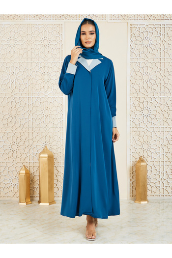 Anthrilo By Styli Contrast Cuff Collared Coat Style Abaya