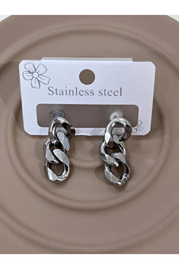 YASİN TOPÇU Steel Silver Chain Design Earrings