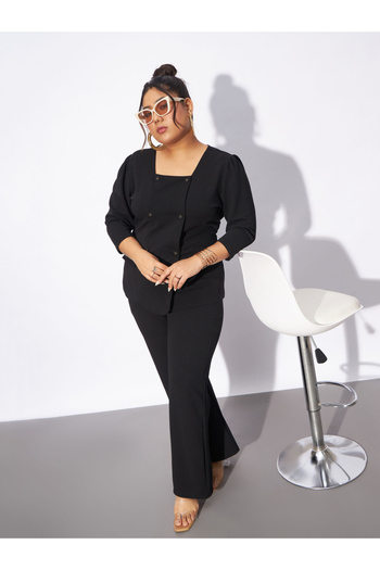 Sassafras By Styli Plus Front Button Square Neck Top & Pants Co-Ords