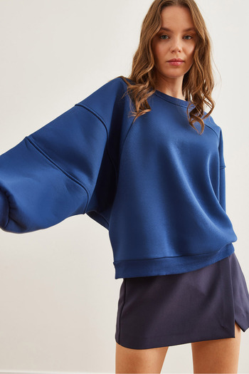 Olalook Φούτερ Navy Blue Oversize - Bat Model, Piece, Raised SWT- 19000678