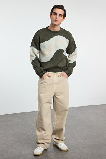 Trendyol Collection Πράσινο Ethnic Πλεκτό Πουλόβερ - Crew Neck, κανονική εφαρμογή Tmnaw25kz00044