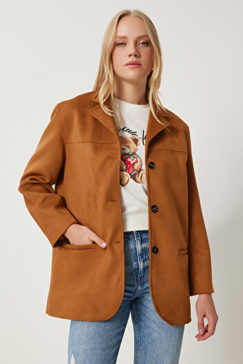 Happiness İstanbul Women's Tan Premium Suede Jacket Fk00012