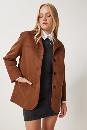 Happiness İstanbul Women's Brown Premium Suede Jacket Fk00012