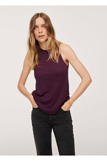 MANGO Woman Women's Burgundy Strappy Stretch Top