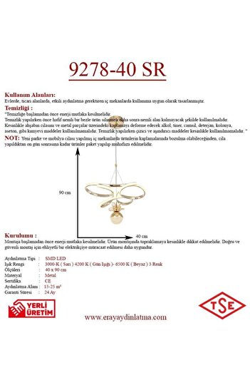 Eray Aydınlatma 9278-40 Led Sarı Avize