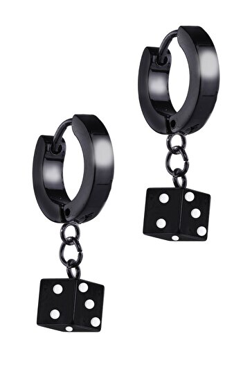 LABALABA Men's Black Color Dangle Steel Earrings with Dice Objects