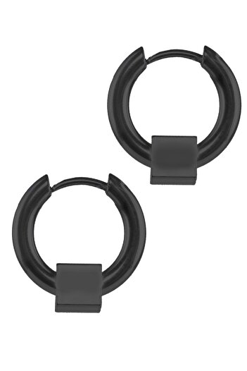 LABALABA Men's Black Steel Hoop Earring with Cube Object