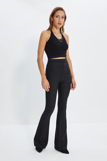 Trendyol Collection Černé kalhoty ze tkané látky Spanish Leg Flare Bootcut TWOAW20PL0576