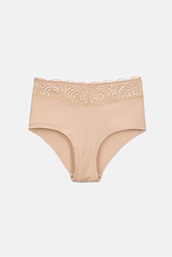 Tchibo Women Lace Detail High Waist Panty, Beige