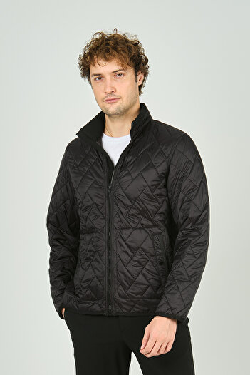 Allegro Men's Stand Collar Zippered Pocket Detailed Quilted Coat 4355 Black