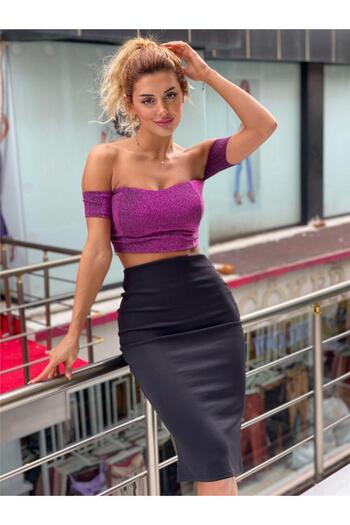 pink and pink Black Skirt-fuchsia Glitter Bustier Double Set