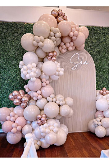Çemrek Süs Parti Sea Sand Powder Rose Chrome Balloon Chain Set of 100
