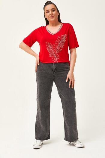 Ebsumu Women's Large Size Palazzo Anthracite Jeans