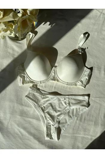 Cansoy Ecru Colored Gathering Bra Set - C Cup, Unassisted 660Tk