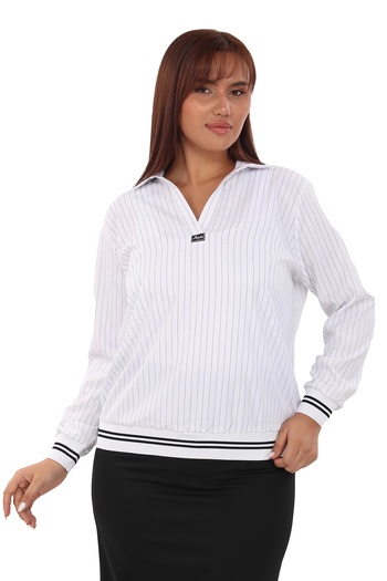Lady Majestic Plus Size Collared Striped Blouse