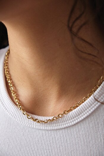 ByFlorya Jewelry Çelik Dokulu Zincir Kolye Minimal İnce İç İçe Geçmeli Zincir Kolye 4mm Kararmaz