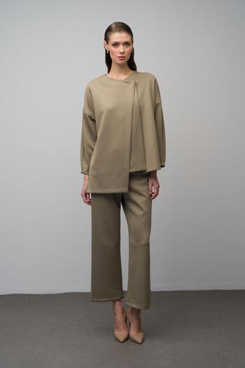 Olcay Green Scuba Low Sleeve Jacket and Trousers Set - 9262-Tk
